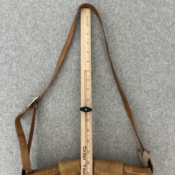 Vintage Genuine Eel Skin Shoulder Bag Purse Exotic Medium Brown Korea Tassel 80s - Picture 11 of 12